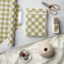 Papel De Presente Chique White Ochre Mostarda Verde Gingham