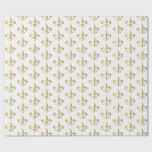 Papel De Presente Chiseled Metallic Gold Heraldic Fleur de lis Paris