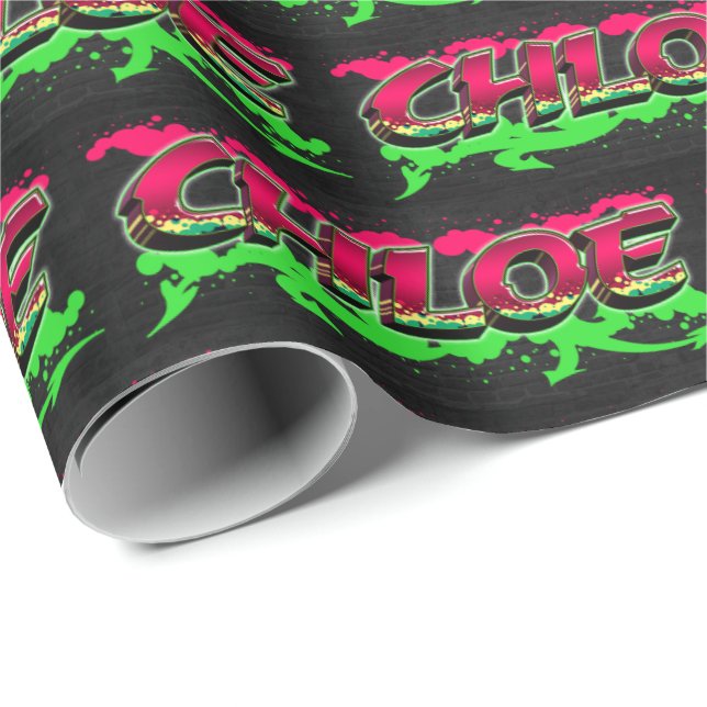 Papel De Presente Chloe Vorname Name Graffiti red green (Ponta do rolo)