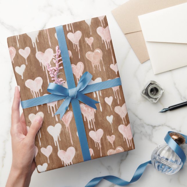 Papel De Presente Chocolate Blush Pink Cream Hearts Valentine's Day (Presentear)