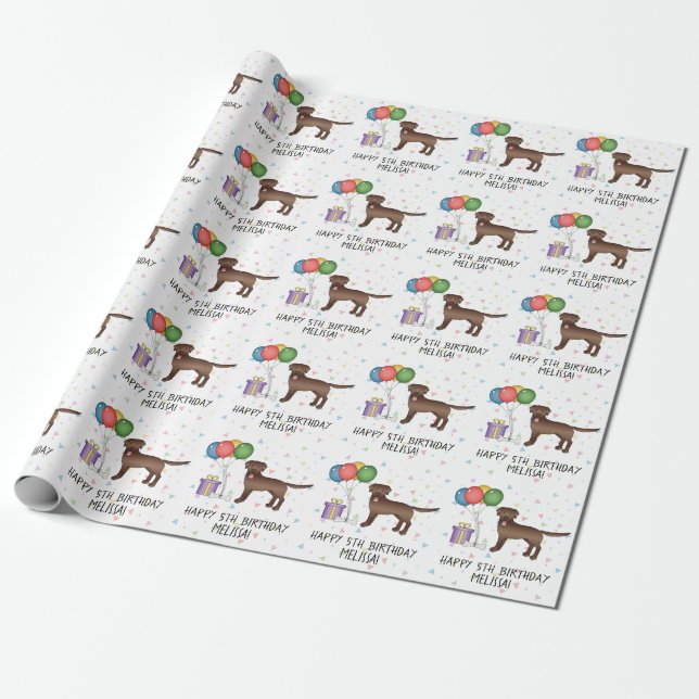 Papel De Presente Chocolate Brown Labrador Retriever Dog - Aniversár (Desenrolado)