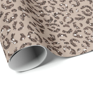Papel De Presente Chocolate Brown Mocha Cream Leopardo Glitter