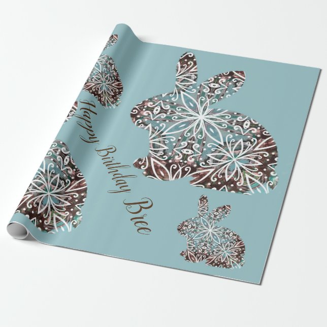 Papel De Presente Chocolate com coelho Mandala e enrolado personaliz (Desenrolado)