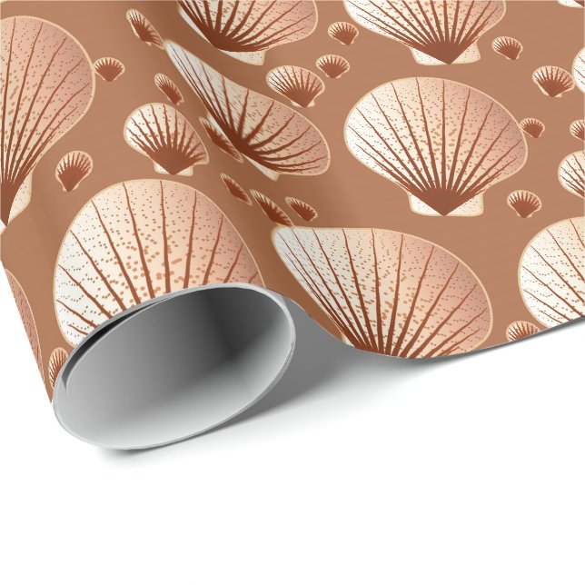 Papel De Presente Chocolate e conchas de tan em marrom cacau (Ponta do rolo)