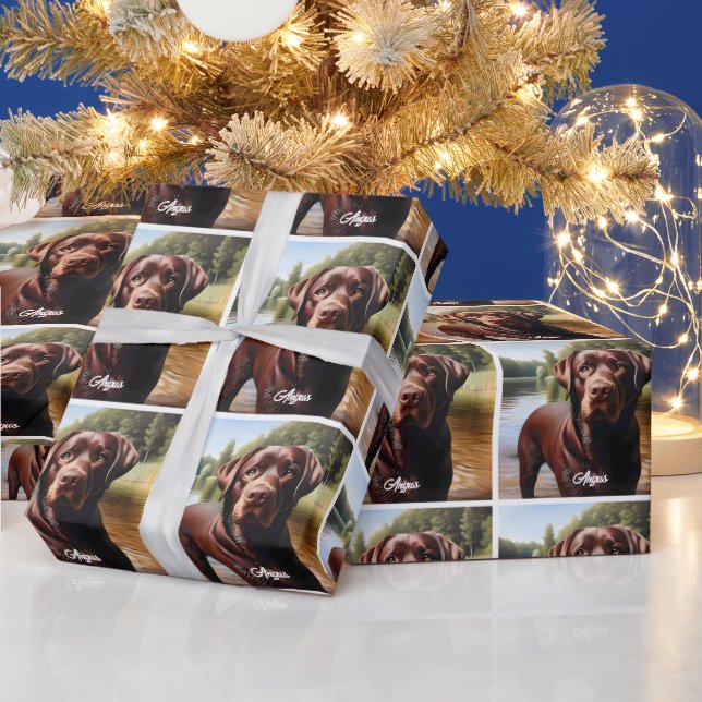 Papel De Presente Chocolate Labrador e Lago (Feriados)