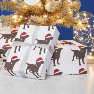 Papel De Presente Chocolate Labrador Retriever Chapéu de Papai Noel