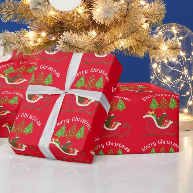 Papel De Presente Chocolate Labrador Silhout Natal Vermelho (Feriados)