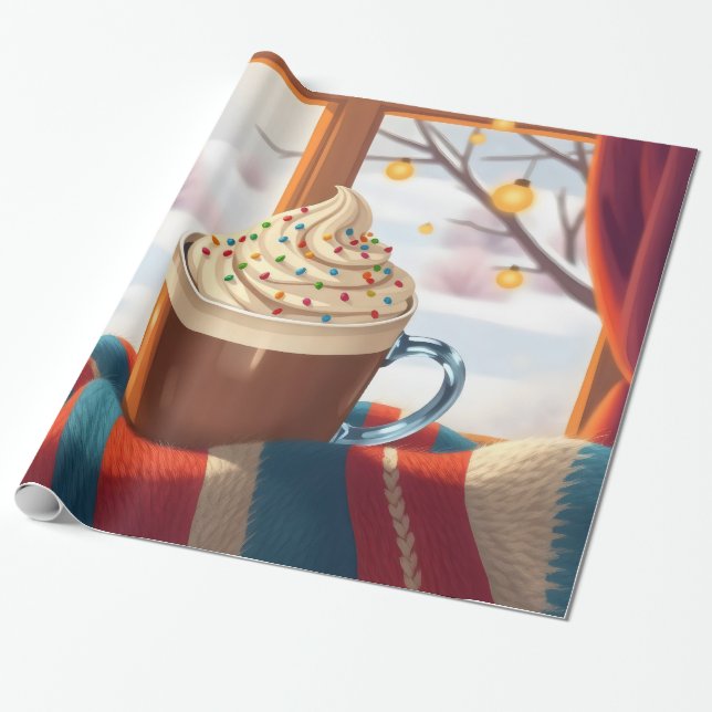 Papel De Presente chocolate quente com chantilly e sprink (Desenrolado)