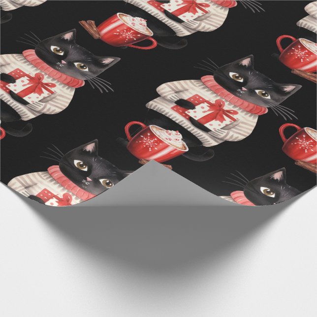 Papel De Presente Chocolate Quente de Natal de Gato Negro (Ponta)