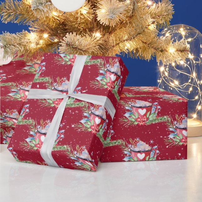 Papel De Presente Chocolate Quente de Natal e Flocos de Neve (Feriados)