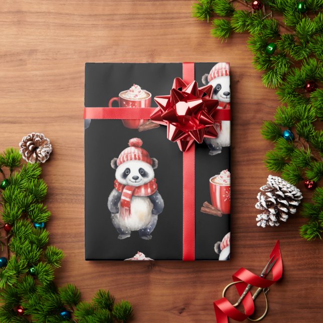 Papel De Presente Chocolate Quente de Natal Panda Bear (Presente de Natal)