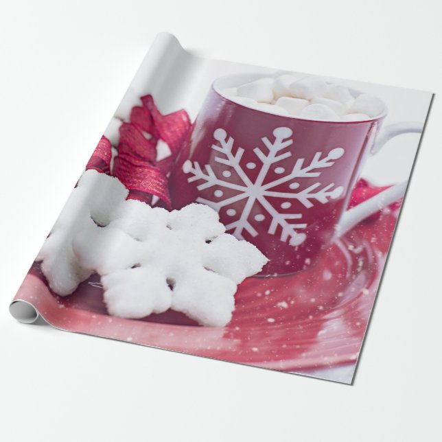 Papel De Presente Chocolate quente e biscoitos com flocos de neve (Desenrolado)