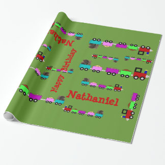 Papel De Presente Choo Choo Train Personalizado Wrap Verde