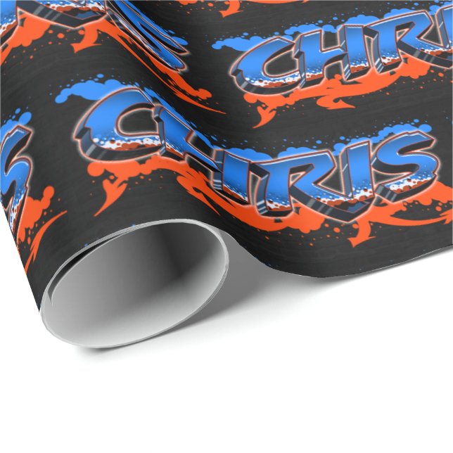 Papel De Presente Chris Vorname Name Graffiti blue orange (Ponta do rolo)