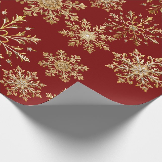 Papel De Presente Christams Gold and Red Snowflake Wrapping paper (Ponta)