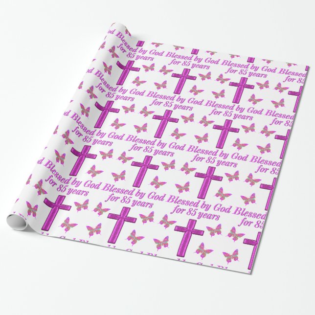 PAPEL DE PRESENTE CHRISTIAN 85º ANIVERSÁRIO PINK CROSS DESIGN (Desenrolado)