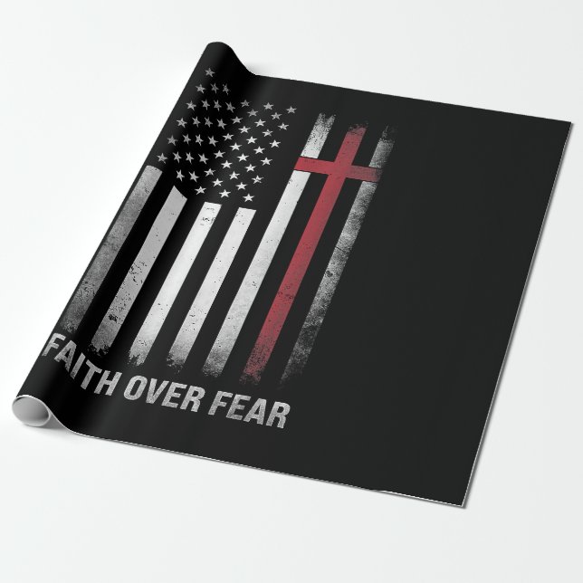 Papel De Presente Christian EUA Flag American Cristo Faith Over F (Desenrolado)