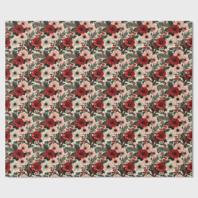 Papel De Presente Christmas Anemone Floral Background holiday  (Aberto)