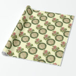 PAPEL DE PRESENTE CHRISTMAS BANJO COM MISTLETOS E HOLLY BERRIES<br><div class="desc">Elegante instrumento musical de colheita ornamental com coroa floral.</div>