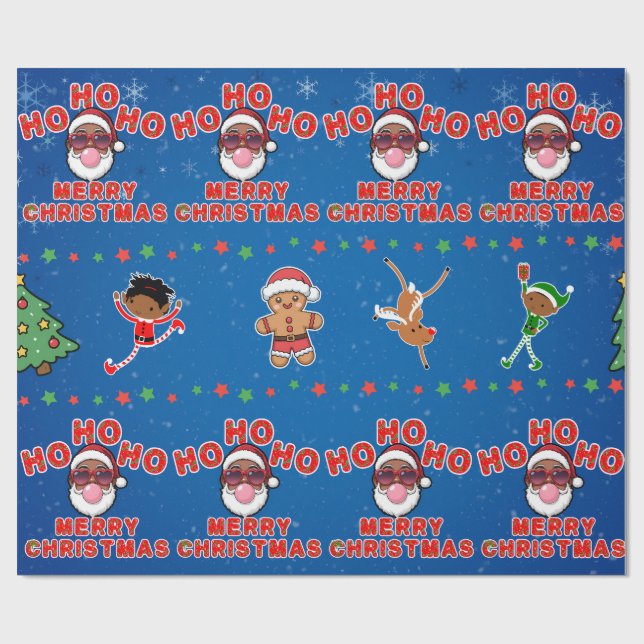 Papel De Presente Christmas Black Santa Wrapping Paper (Aberto)