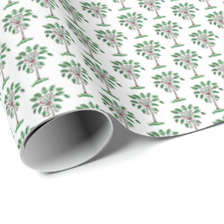 Papel De Presente Christmas Block Print Palmetto Trees Gift Wrap