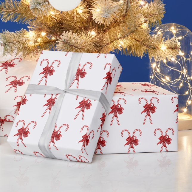 Papel De Presente Christmas Candy Canes Tied with Bows (Feriados)