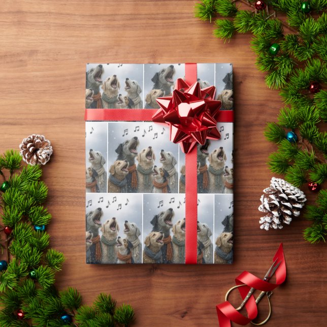 Papel De Presente Christmas Caroling Dogs In Snowflakes (Presente de Natal)