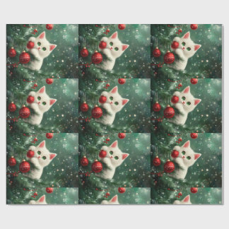 Papel De Presente Christmas Cat Climbing Xmas Tree