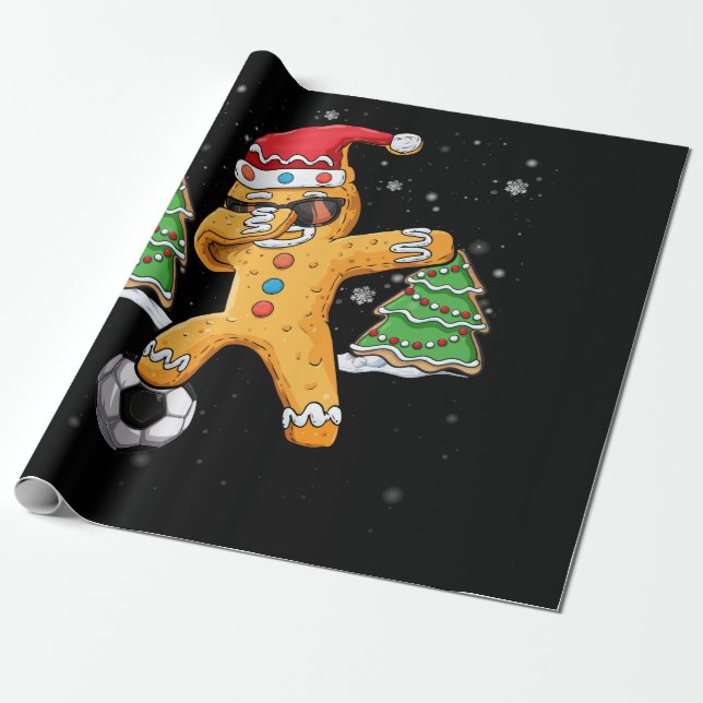 Papel De Presente Christmas Dabbing Gingerbread Soccer Sport Santa (Desenrolado)