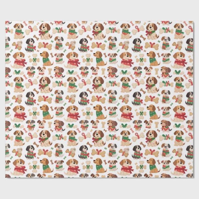 Papel De Presente Christmas Dog And Gift Bone Colourful Xmas (Aberto)