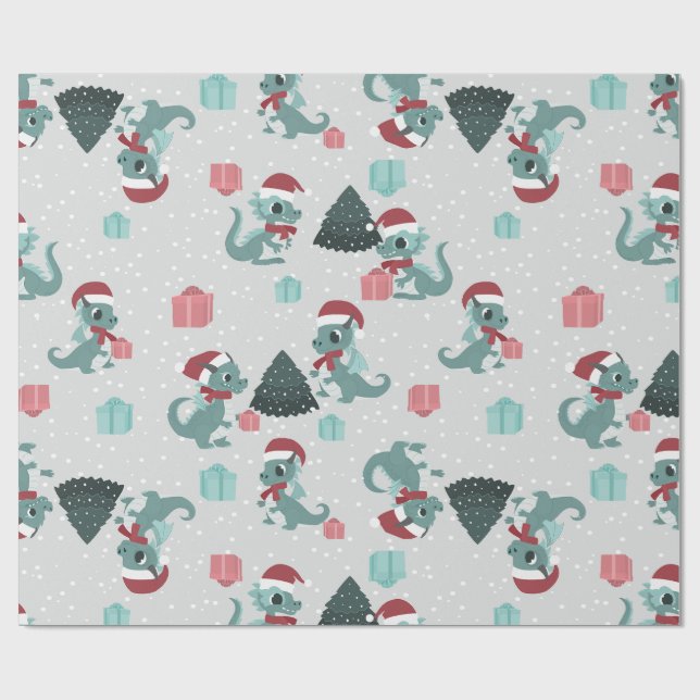 Papel De Presente christmas dragon santa winter snow cute xmas (Aberto)