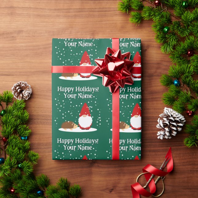 Papel De Presente Christmas dwarf with hedgehog cartoon Christmas (Presente de Natal)