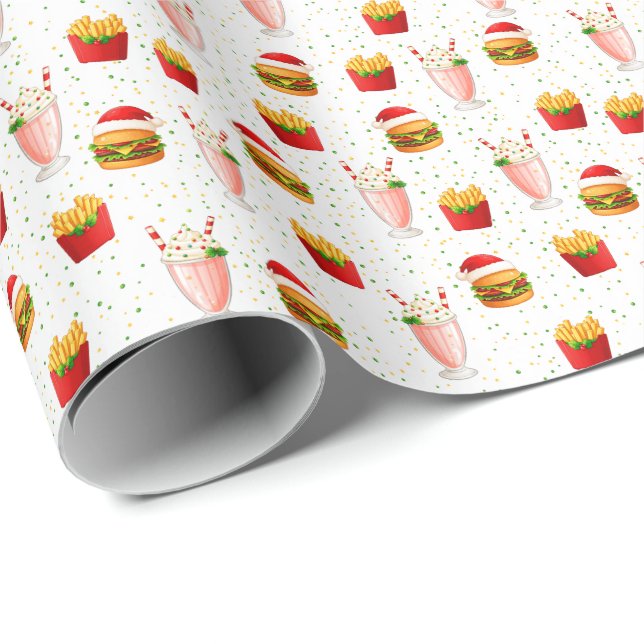 Papel De Presente Christmas Fast Food Wrapping Paper – Festive Food (Ponta do rolo)