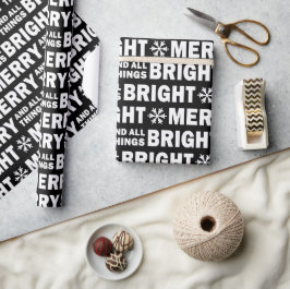 Papel De Presente Christmas Gift Wrap | Merry and Bright Black White