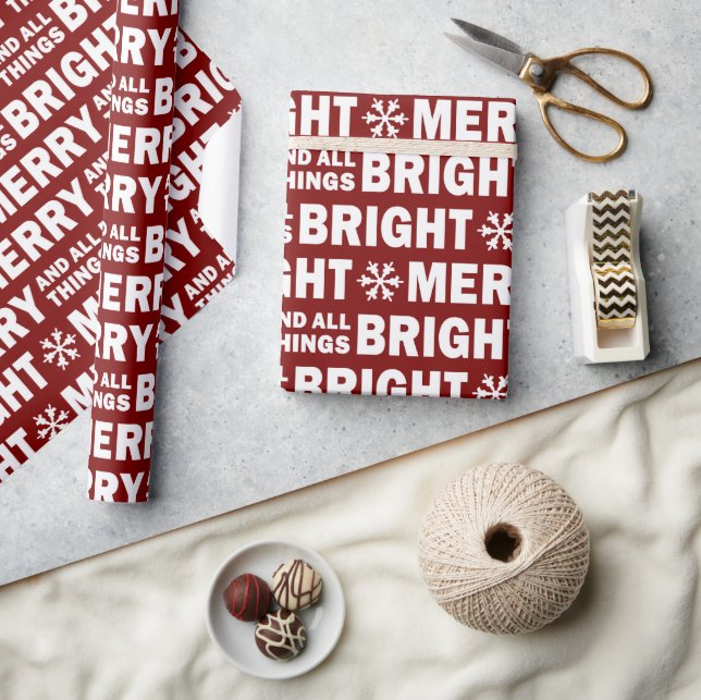 Papel De Presente Christmas Gift Wrap | Merry and Bright Dark Red (Artesanato)