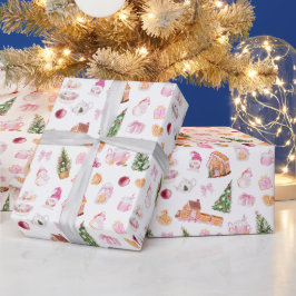 Papel De Presente Christmas Gingerbread Pink