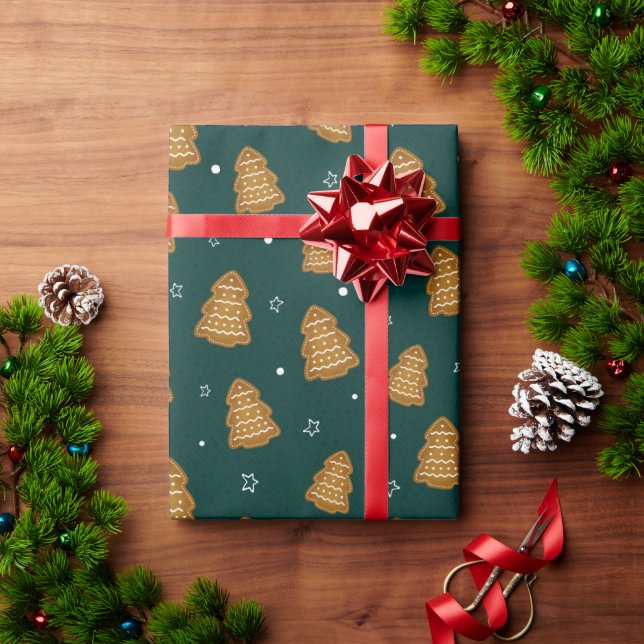 Papel De Presente Christmas Gingerbread Trees Wrapping Paper (Presente de Natal)