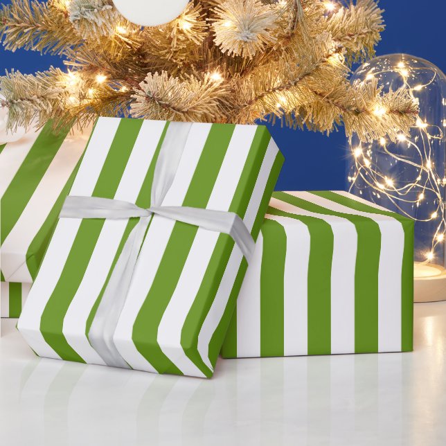 Papel De Presente Christmas Green and White Striped