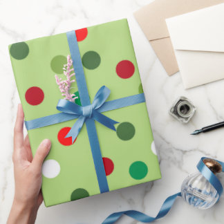 Papel De Presente Christmas Green Rainbow Polka Dots Wrapping Paper