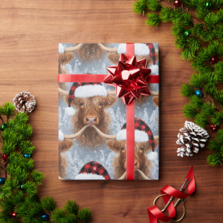Papel De Presente Christmas Highland Cows Wrapping Paper