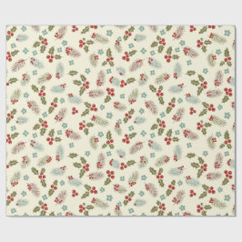 Papel De Presente Christmas Holly Berries & Pine Seamless Pattern