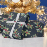 Papel De Presente Christmas Holly Berry Branch with Leaves<br><div class="desc">Berries de Natal</div>