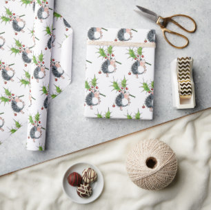 Papel De Presente Christmas Holly Hedgehog