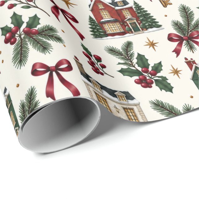 Papel De Presente Christmas House Pattern Wrapping Paper (Ponta do rolo)