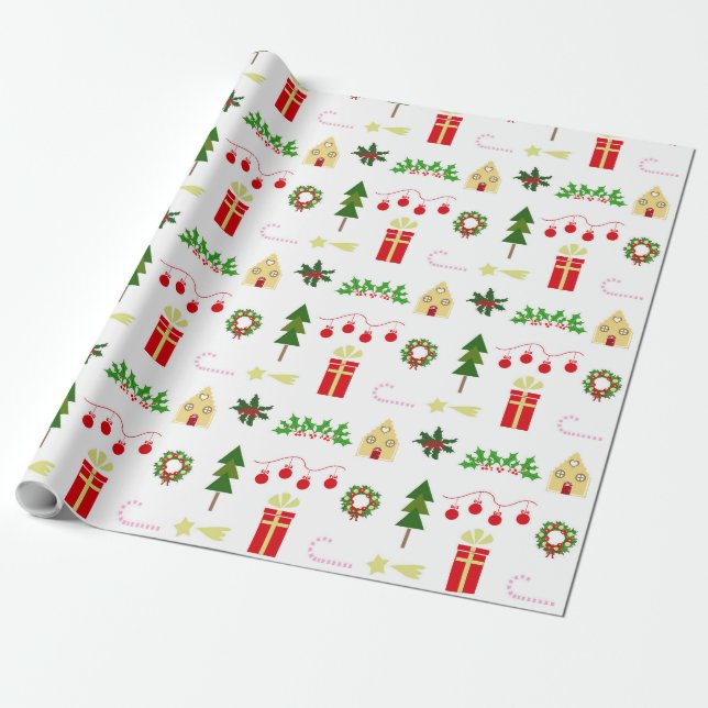 Papel De Presente Christmas icons pattern in festive grid (Desenrolado)