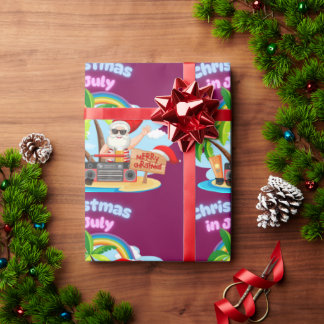 Papel De Presente Christmas in July Tropical Santa Beach Design