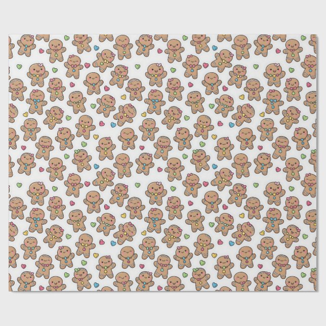 Papel De Presente Christmas Kawaii Gingerbread Men Wrapping Paper (Aberto)