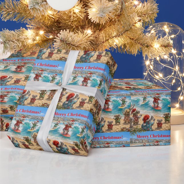 Papel De Presente Christmas Koalas Surfing Bondi Beach (Feriados)
