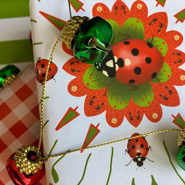 Papel De Presente Christmas Ladybug Red, Green, and White (Criador carregado)