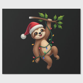 Papel De Presente Christmas Lights Sloth Wearing Xmas Hat - Sloth Lo